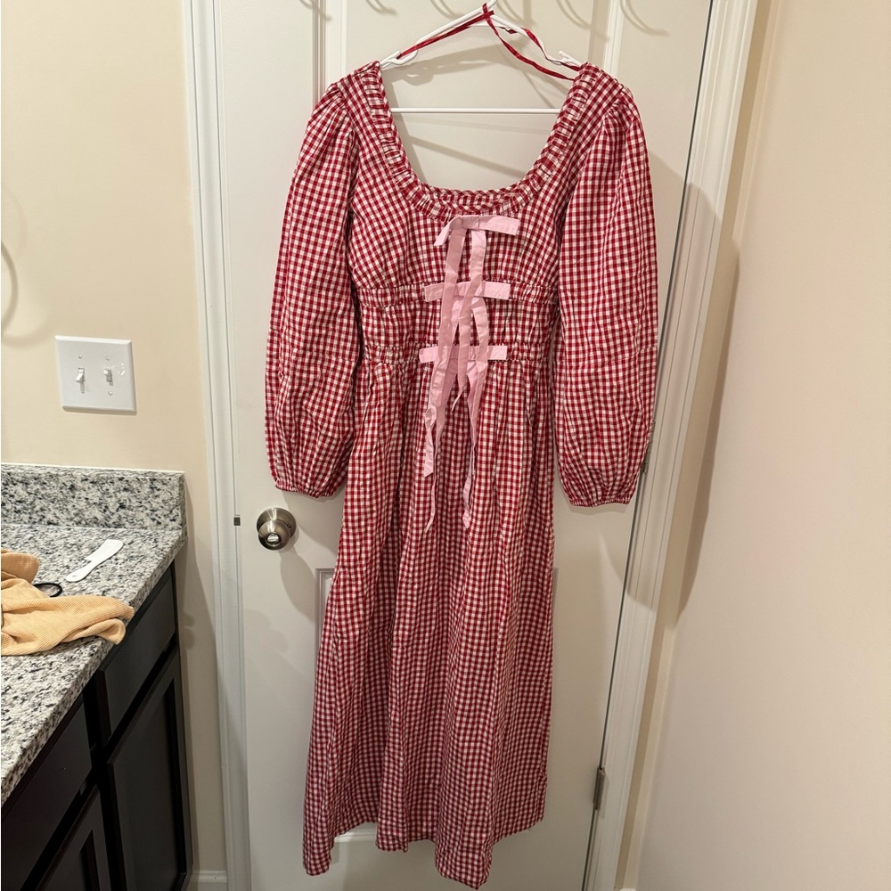 Damson Madder Red Dakota Bow Midi Dress. US 6, UK 10